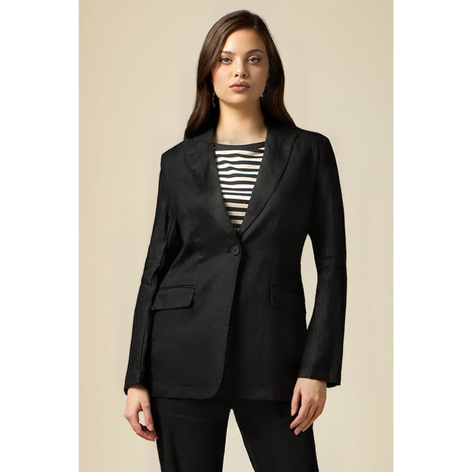 Oltre Pure Linen Blazer Jacket Black Größe: 40 | Blazer Outlet | Damen | Weiß