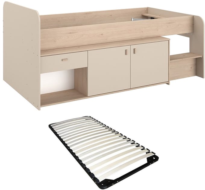 Vente-unique Halfhoogslaper hout beige 90 x 190 cm, 90 x 200 cm