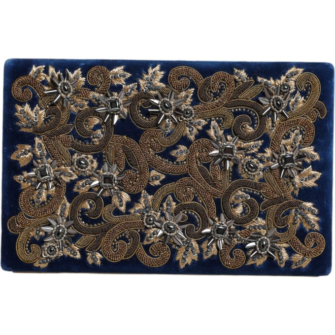 Blauwe Fluweel Gouden Frame Clutch Avondfeest Handtas Tas