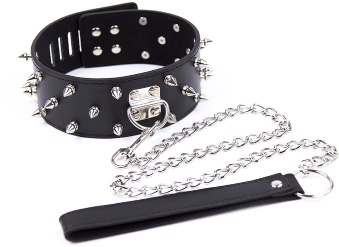 Smart Moves - Brede Collar met Spikes - Inclusief Leash - Zwart