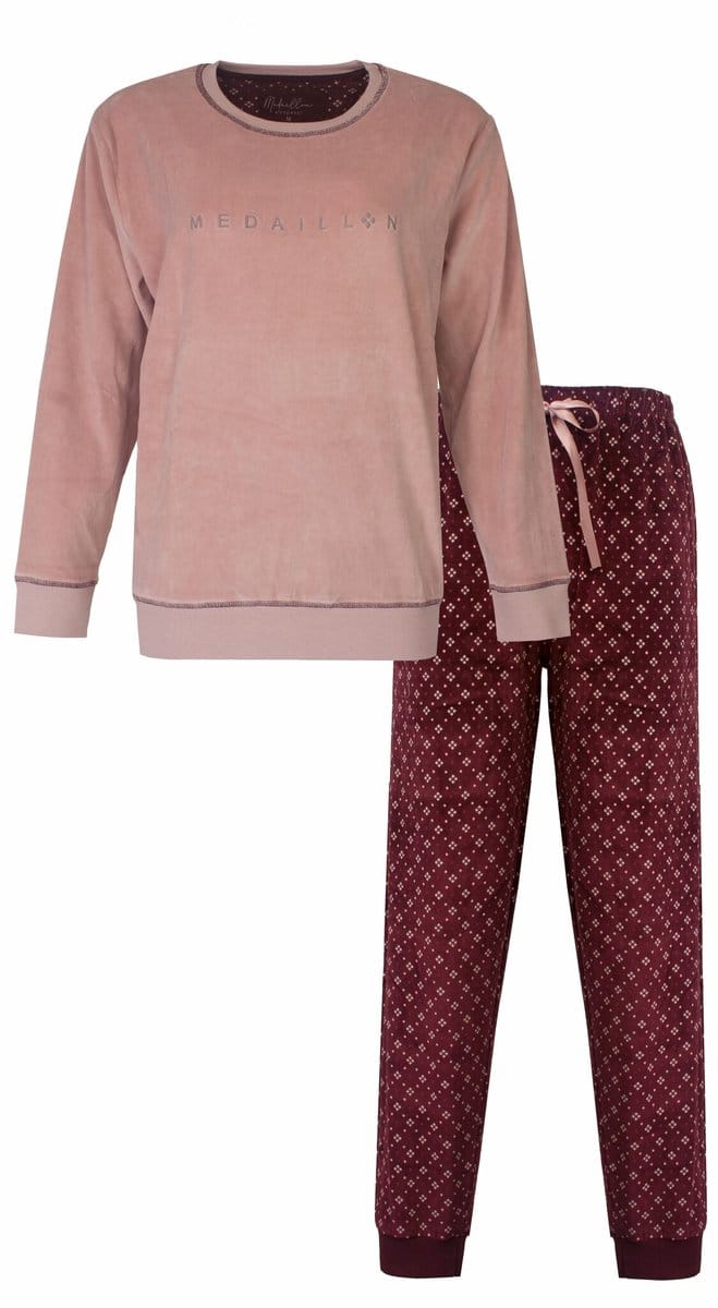 Medaillon Dames Pyjama - Zachte Velours - Dessinbroek - Roze - Maat 3XL