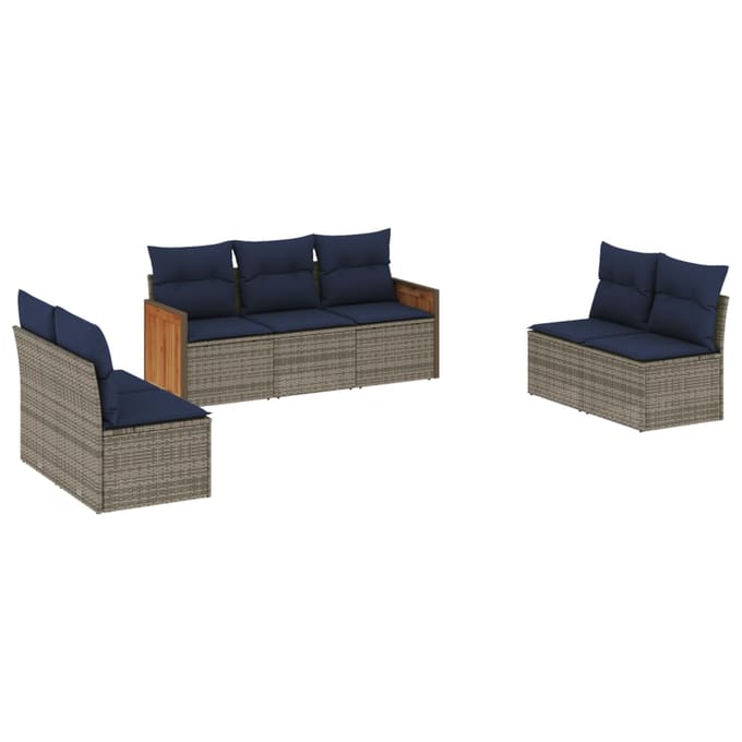vidaXL - 7-delige - tuinbankset - met - kussens, - grijs - polyrotan