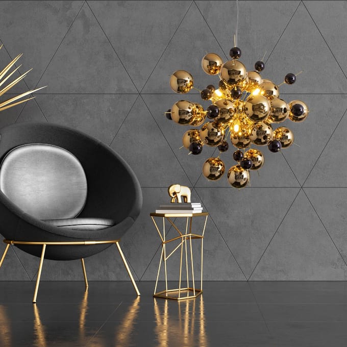 Näve Hanglamp Explosion met gouden bollen
