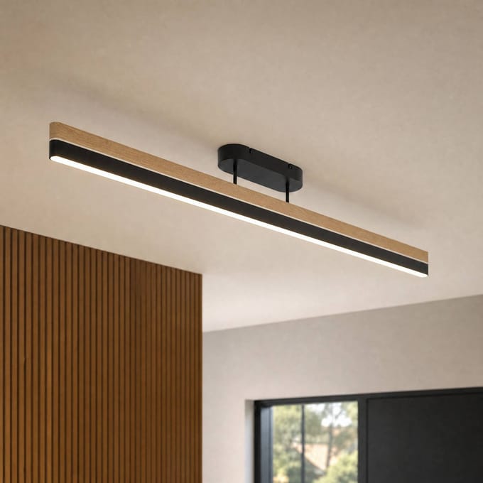 Lucande LED plafondlamp Holven, zwart/hout, CCT, dimbaar