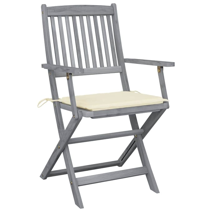 vidaXL - Set - van - 2 - klapstoelen - met - kussens, - gemaakt - van - massief - acaciahout.