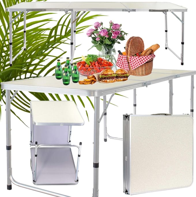 Opvouwbare Tuin- en Kampeertafel – Groot 180 x 60 cm – Crème