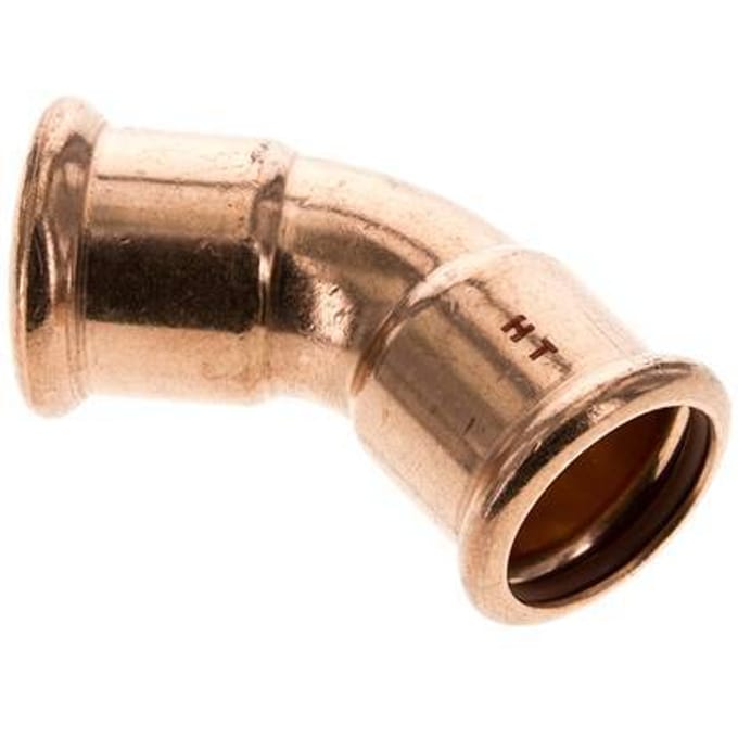 45 graden L-Perskoppeling - 28mm Persmof - Koperlegering