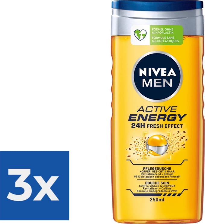 Nivea Men Douchegel Active Energy 250ml - Voordeelverpakking 3 stuks
