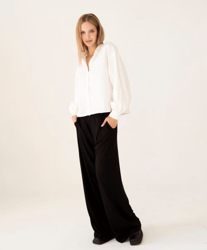 Dames blouse Selena-lange ballonmouwen-100% katoen-gebroken wit-maat M/L