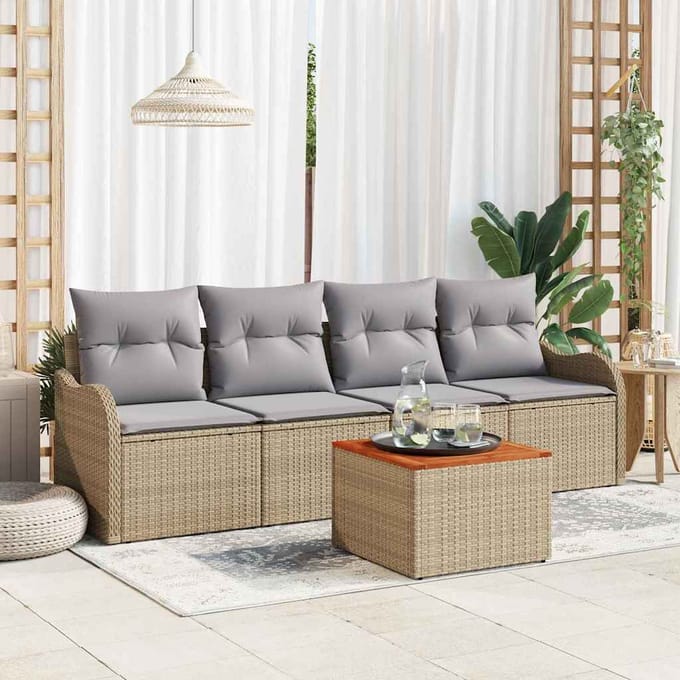 vidaXL - Tuinbank - Set - 5 - st - Beige - poly - rattan