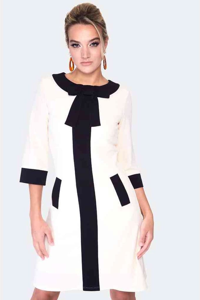 Voodoo Vixen - 60s constrast stripe ivory Korte jurk - L - Creme