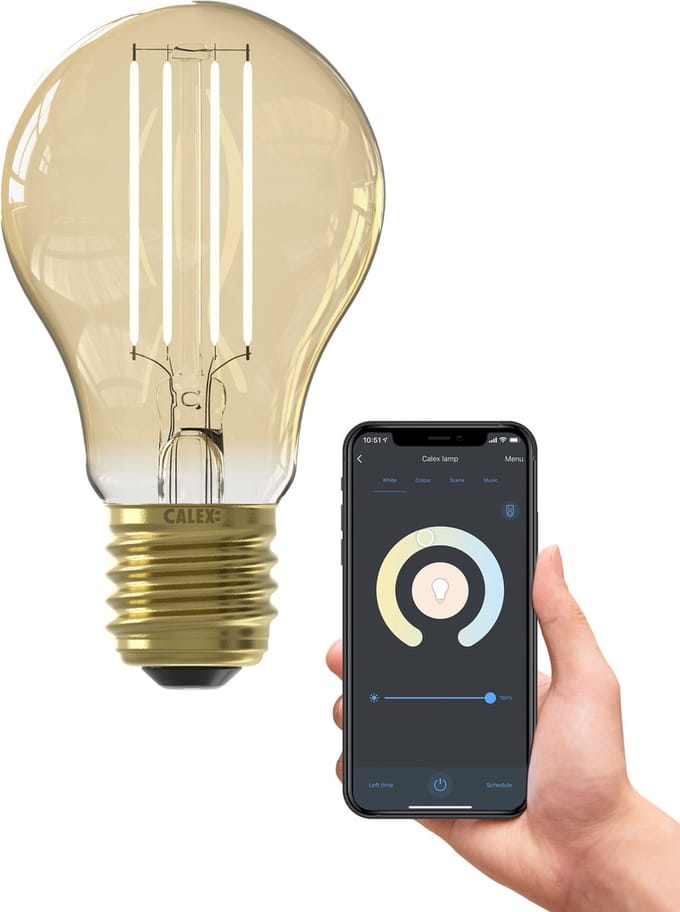 Calex Slimme Lamp - Wifi LED Filament Verlichting - E27 - Smart Bulb Goud- Dimbaar - Warm Wit licht - 7W