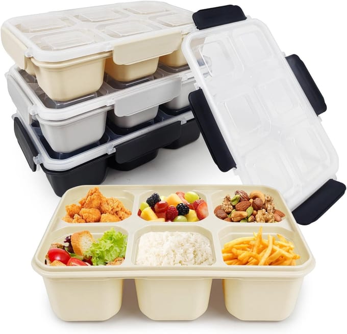 Famanu – 4 stuks herbruikbare bento-snackboxen met 6 compartimenten, lunchcontainers voor school, we