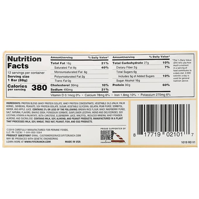 FITCRUNCH, Barres de Pâtisserie Protéinées Whey, Beurre de Cacahuète et Gelée, 12 Barres, 3,10 oz (88g) Chaque