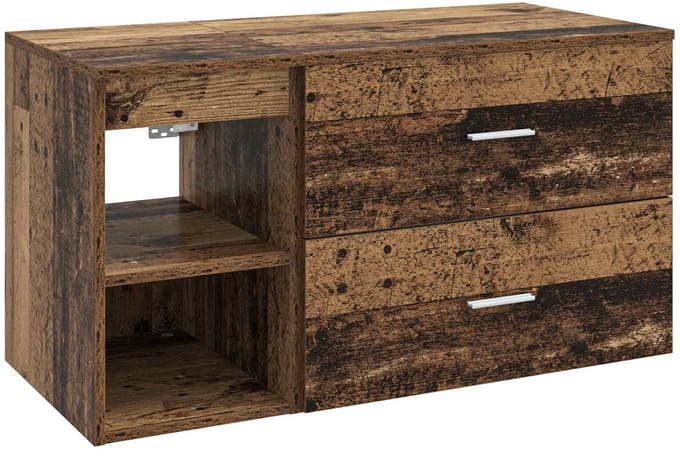 vidaXL - Badkamermeubel - Set - 2 - st - Oud - hout - Bewerkt - hout