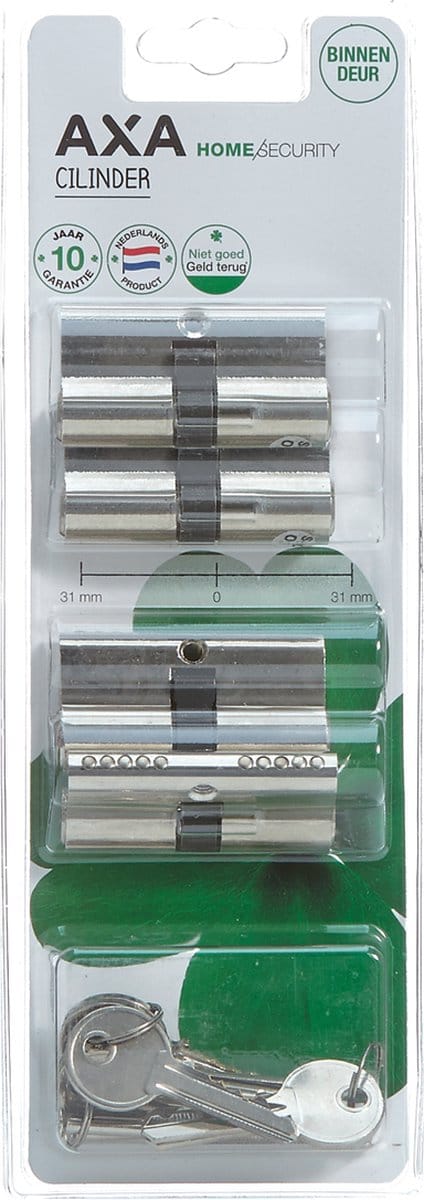 AXA Dubbele Cilinder: 4 stuks gelijksluitend: 30-30 mm, incl. 12 sleutels.