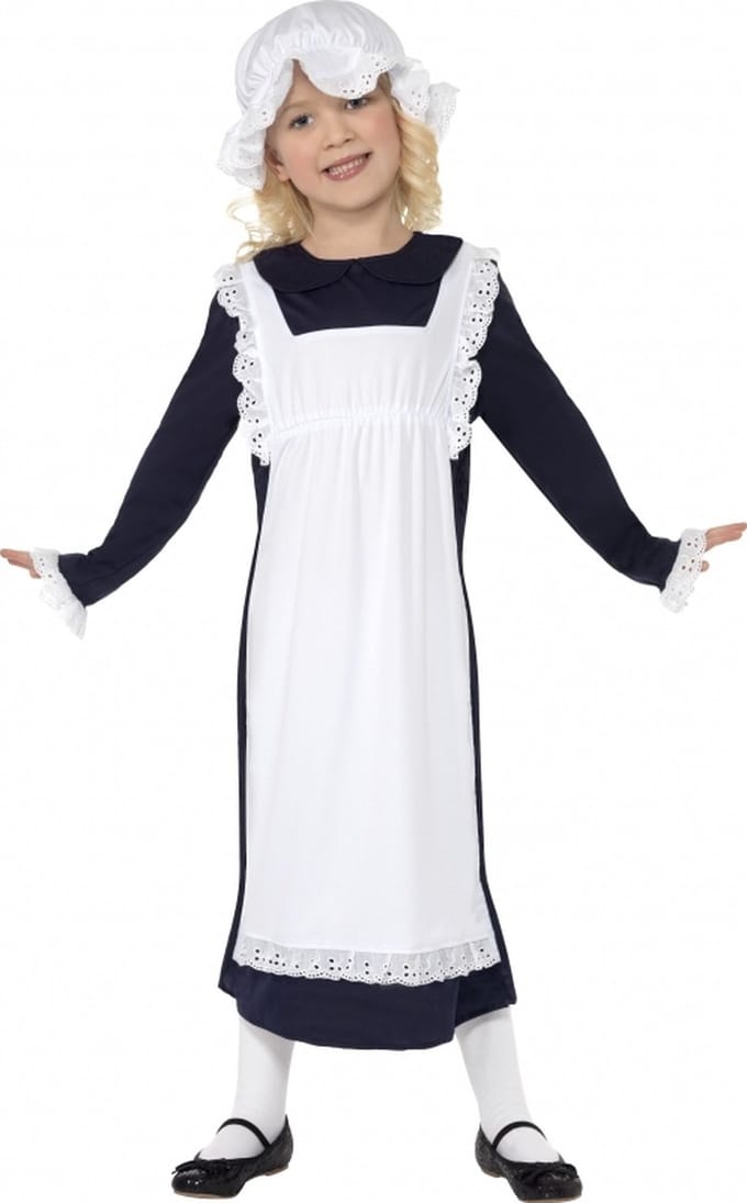 Smiffy's Dienstmeid kostuum - kinderen - ouderwets - boerin - weeskind - carnaval - compleet set 128/140