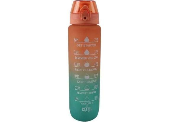 Motiverende waterfles 1000ml Orange/Green Drinkflessen