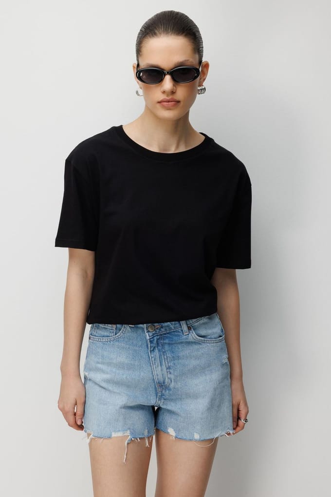 Oversized Geribbelde Crew Neck Twee-in-een T-Shirt Set