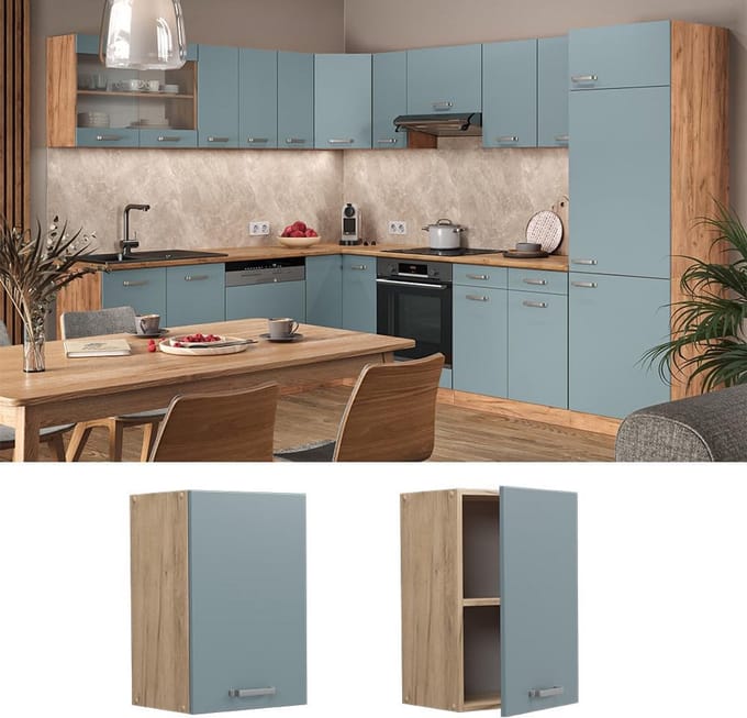 Keuken Hangmodel 40 cm in Blauwgrijs en Krachtige Eik Goud