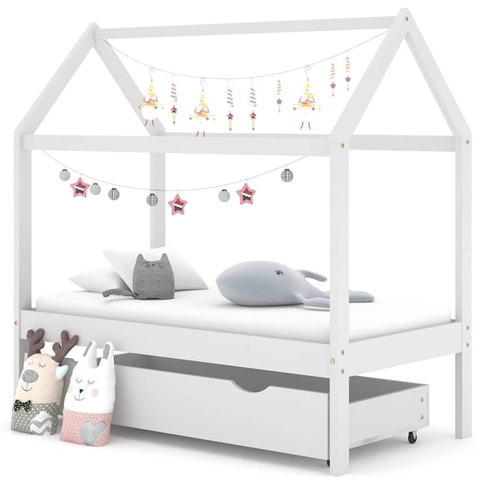 vidaXL - Kinderbedframe - met - lade - massief - grenenhout - 70x140 - cm - wit