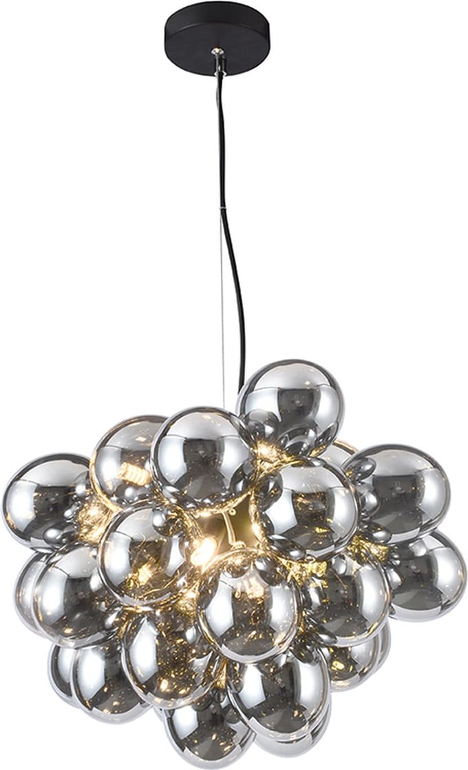 Olucia - CYRIL - Hanglamp - Grijs / Zwart - 8L - Vorm: Rond