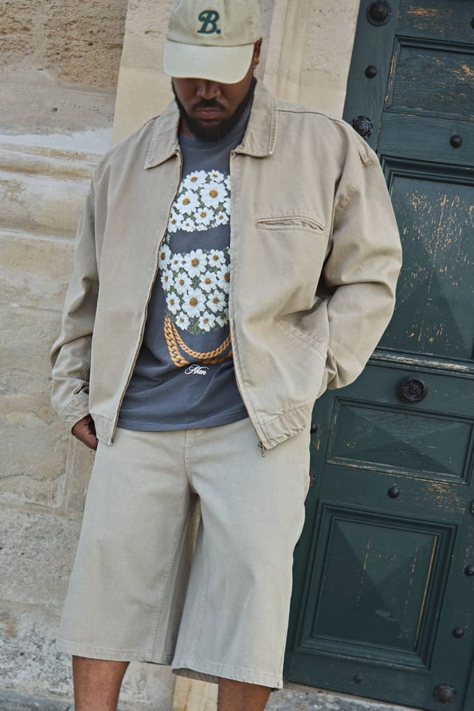 Plus Oversized Zip Up Denim Overshirt | Washed Khaki | Size 2XL