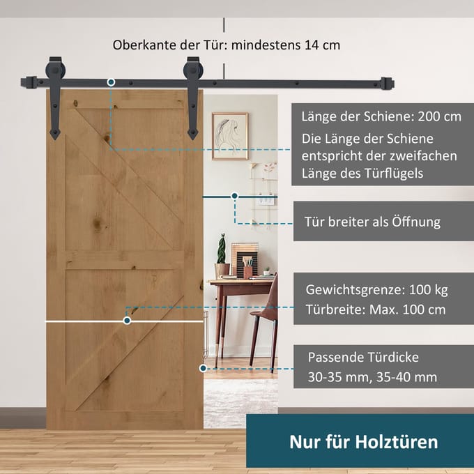 Killogood Schuifdeurrailsysteem - metaal - 2 meter - maximaal draagvermogen 150 kg - draagvermogen 100 kg - bruin.