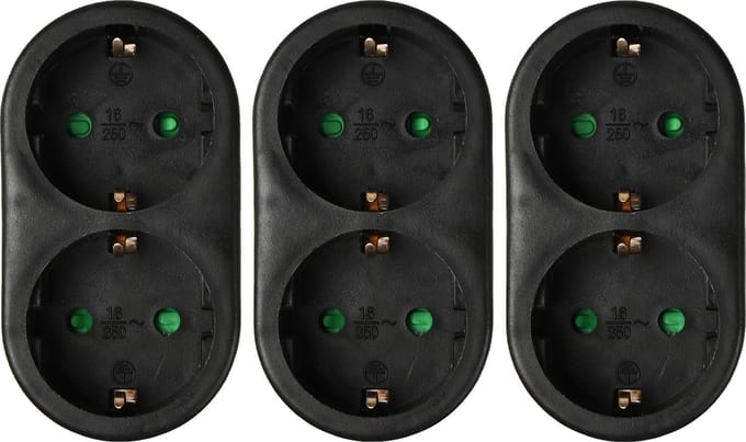 Benson Stopcontact splitter - 3x - duo - zwart - randaarde - verticaal - verdeelstekkers