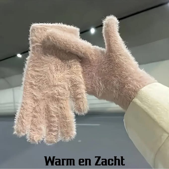 LaGloss® Luxe Pluche Handschoenen Roze - Warme Winterhandschoenen - Elegant & Rekbaar Elastaan %%