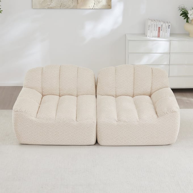 MODFU Modulaire Bank - Frameloos - Schelpvormig - Voor Woonkamer - Fleece - Beige Wit