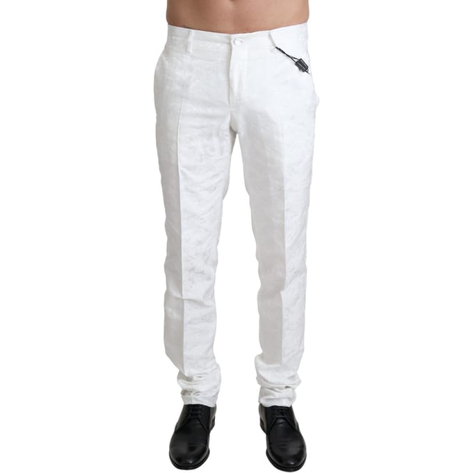Dolce & Gabbana Witte Brocade Jaquard Kleidbroek Mannenbroek
