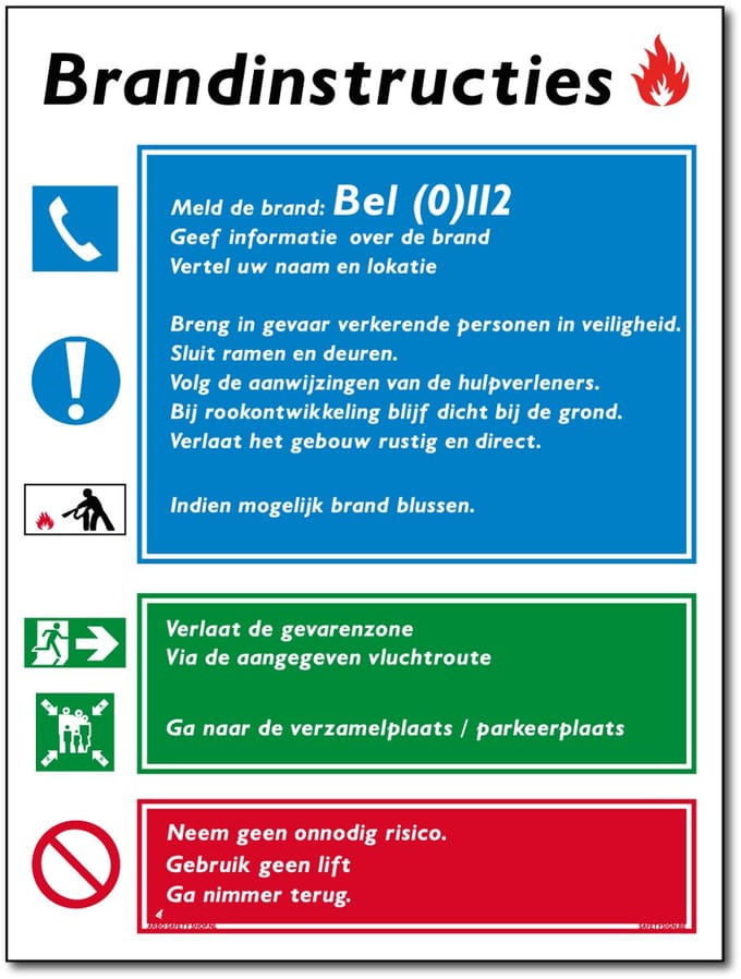 Brandinstructies bord - Aluminium - 30 x 40 cm