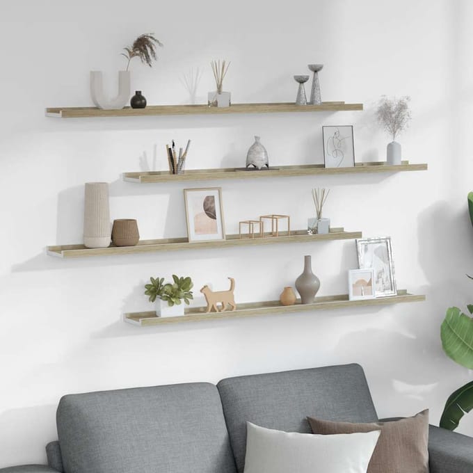 vidaXL - Wandschappen - 4 - st - 100x9x3 - cm - wit - en - sonoma - eikenkleurig