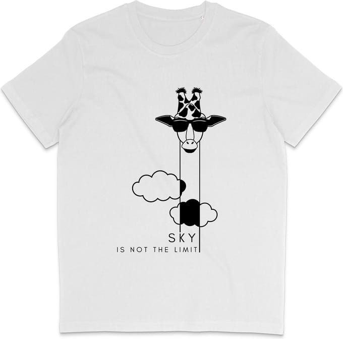 Grappig T Shirt Heren en Dames - Giraf Quote Sky Is Not The Limit - Wit - Maat M