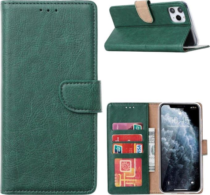 Hoesje Geschikt voor iPhone 13 Mini bookcase Met 2 stuks screenprotector temperede glass – Groen