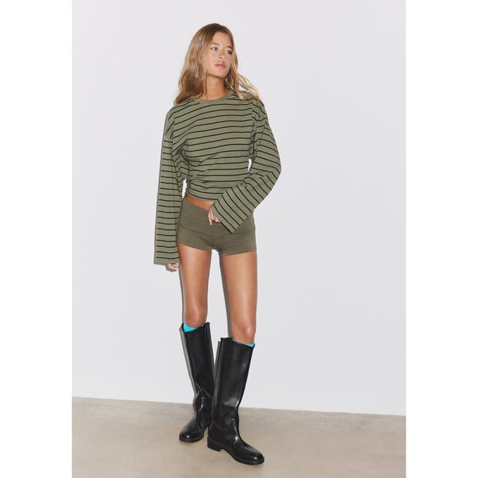 Stradivarius T-shirt met kimonomouw  Kaki M