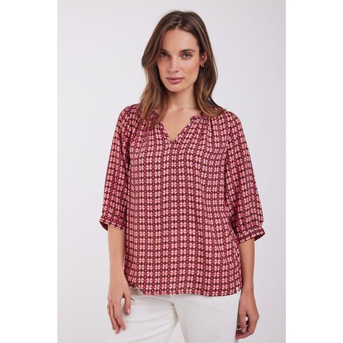 DIDI Dames Blouse Salina Dark red Sunny print maat 44