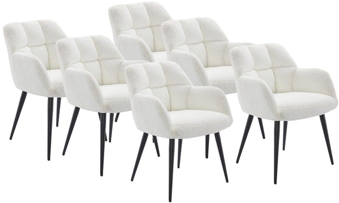Vente-unique Set van 6 stoelen met armleuningen - Boucléstof en metaal - Wit - PEGA