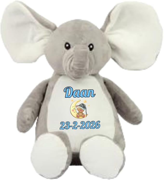 Olifant knuffel - gepersonaliseerd - kraamcadeau - naam - geboortedatum - Mumbles
