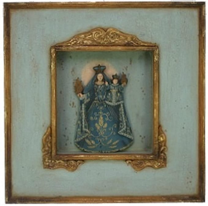 Madonna blauw in lijst/kastje 40,5x5,5x40,5cm