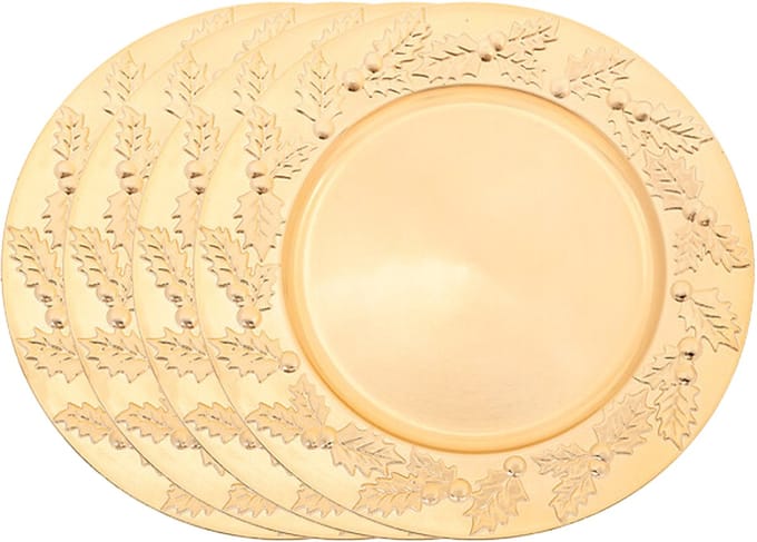 Feeric lights & Christmas Diner/Kerstdiner onderborden - 4x - goud - kerstprint - rond - D33 cm - multifunctioneel