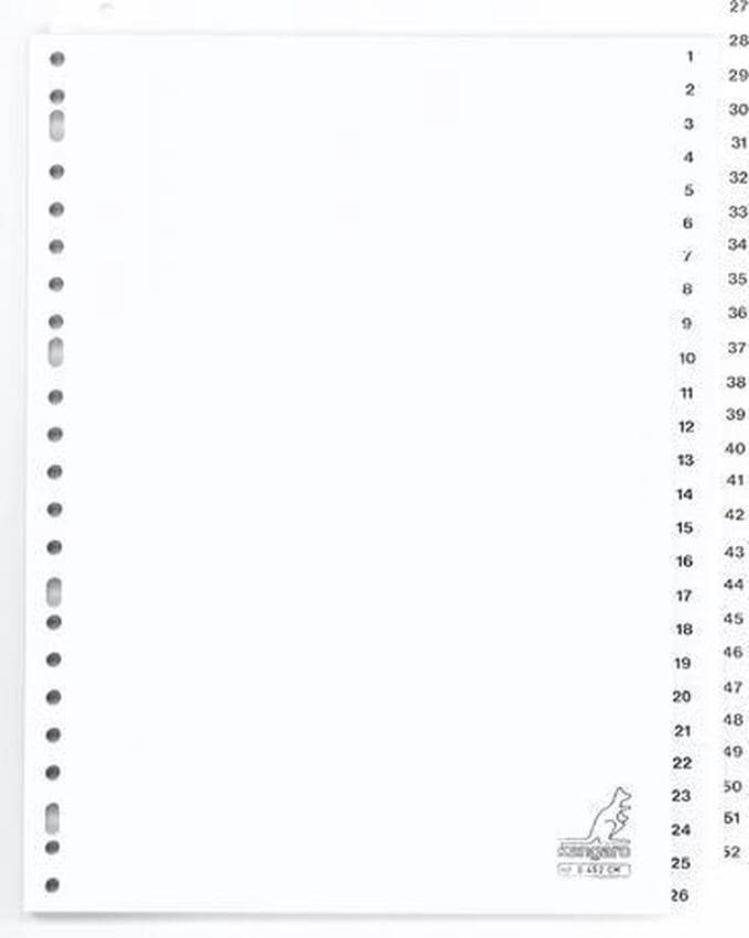 tabblad Kangaro A4 cijfers PP 120mµ wit 23-gaats 52-delig