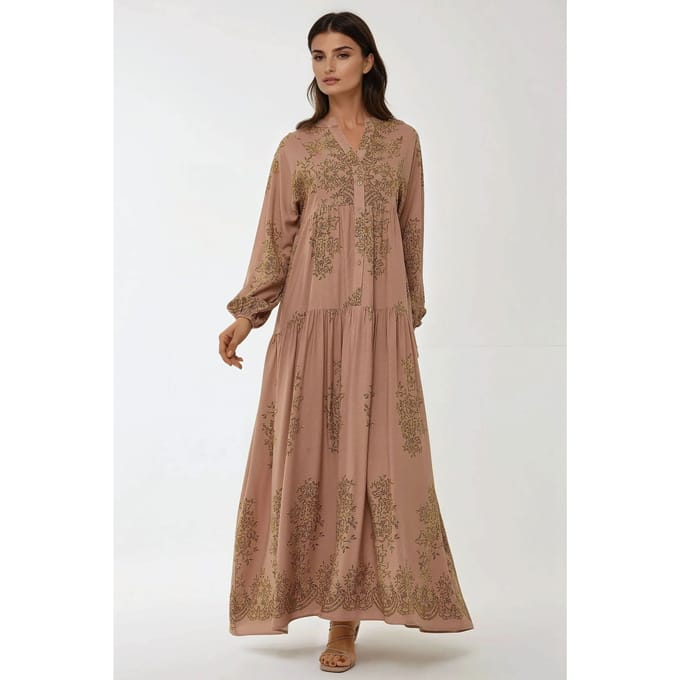Geprinte Viscose Maxi Jurk met Blousekraag