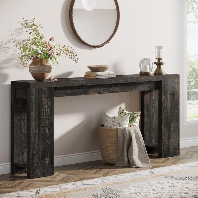 Tribesigns Consoletafel - Bijzettafel - Sidetable Industrieel - Houten - 160 x 29.5 x 85 cm - Grijs