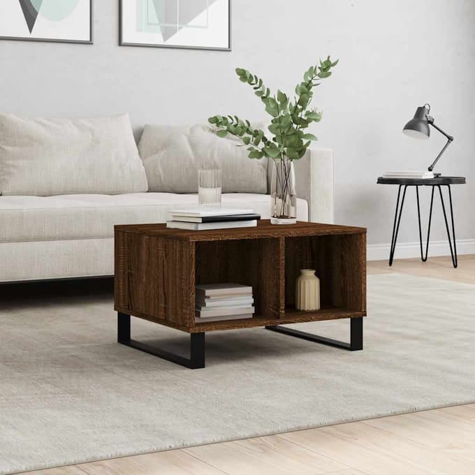 vidaXL - Salontafel - 60x50x36,5 - cm - bewerkt - hout - bruin - eikenkleur