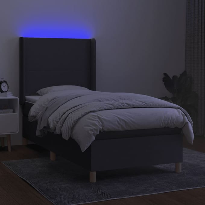 vidaXL - Boxspring - met - matras - en - LED - stof - donkergrijs - 100x200 - cm