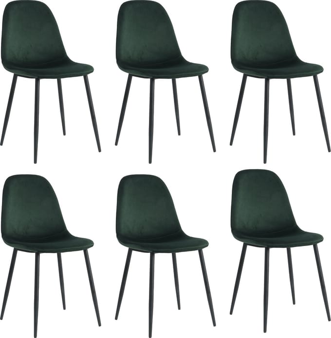Lina® Napoli Eetkamerstoelen - Groen - Set van 6 - Fluweel - Velvet