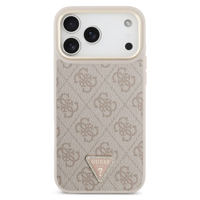 Guess Classic Triangle Logo Leather Backcover met MagSafe voor de Apple iPhone 17 Pro - Roze
