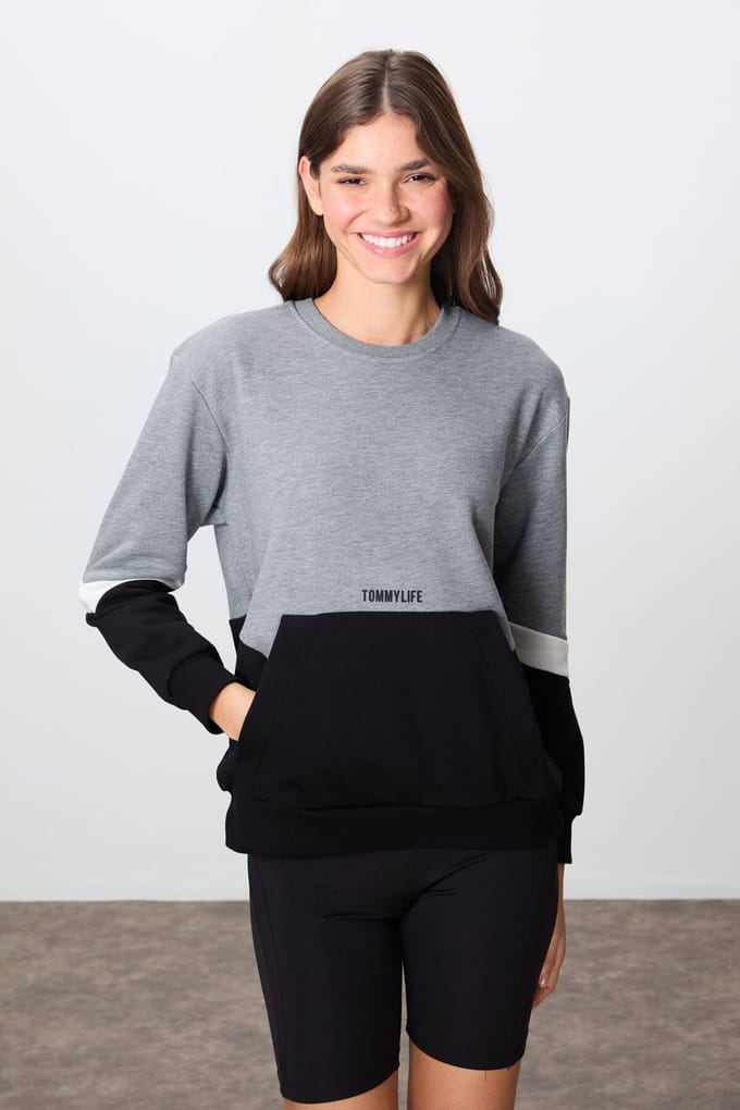 Overmaatse Kleurgebroken Crew Neck Sweatshirt